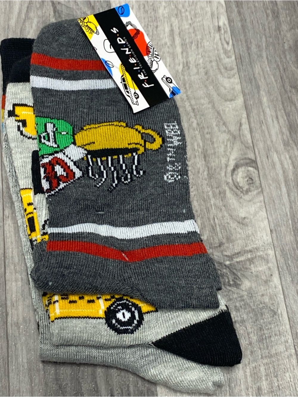 FRIENDS Gray Crew Socks with Yellow Taxi and Red Accent